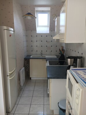 Frigorífico, microondas, horno y placa de cocina
