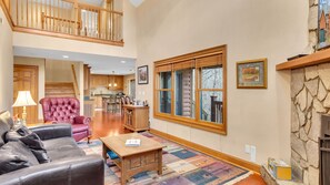 TV, fireplace, table football