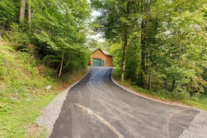 Escape to a secluded cabin surrounded by lush forest, offering a tranquil retreat.