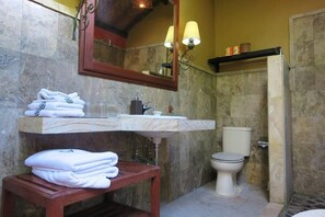 Een haardroger, handdoeken, zeep, shampoo