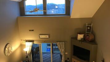 Télévision LED, cheminée, jeux vidéo, lecteur de DVD