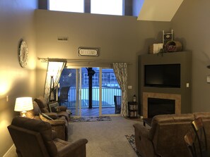 LED TV, fireplace, video games, DVD player