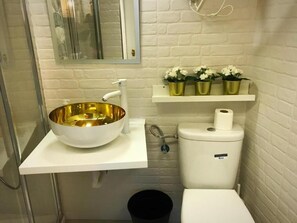 Shower, soap, toilet paper