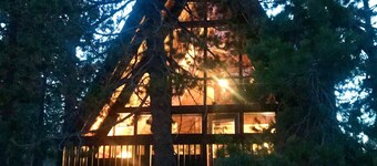 Mid-Century Modern A-frame cabin by the lake