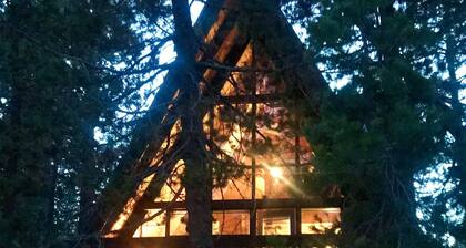 Mid-Century Modern A-frame cabin by the lake