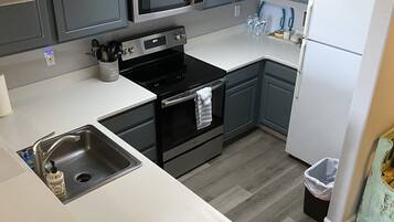 Microondas, lavavajillas, cafetera y tetera y utensilios de cocina