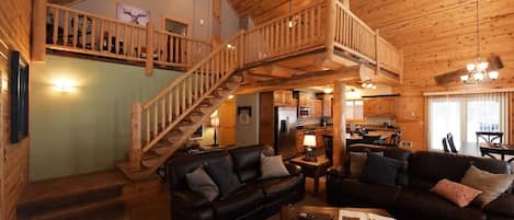 Televisio, takka, työhuone