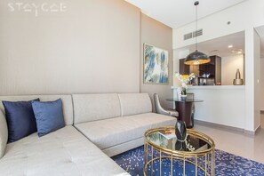 Deluxe Apartment, 1 Bedroom | Living area | LCD TV - Majestine Downtown (Dubai)