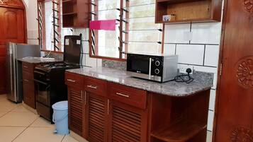 Fridge, microwave, oven, electric kettle
