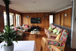 TV, lareira, DVD player, mesa de pingue-pongue