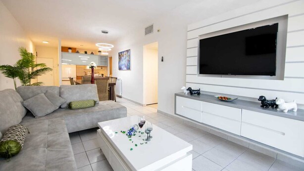 Design Apartment, City View | Living area | 72-inch plasma TV with satellite channels, TV - Art Apartment Near Mamila best Location 1 (Jerusalem)