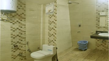 Shower, free toiletries, hair dryer, slippers