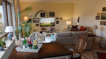 Smart TV, DVD player, books, stereo