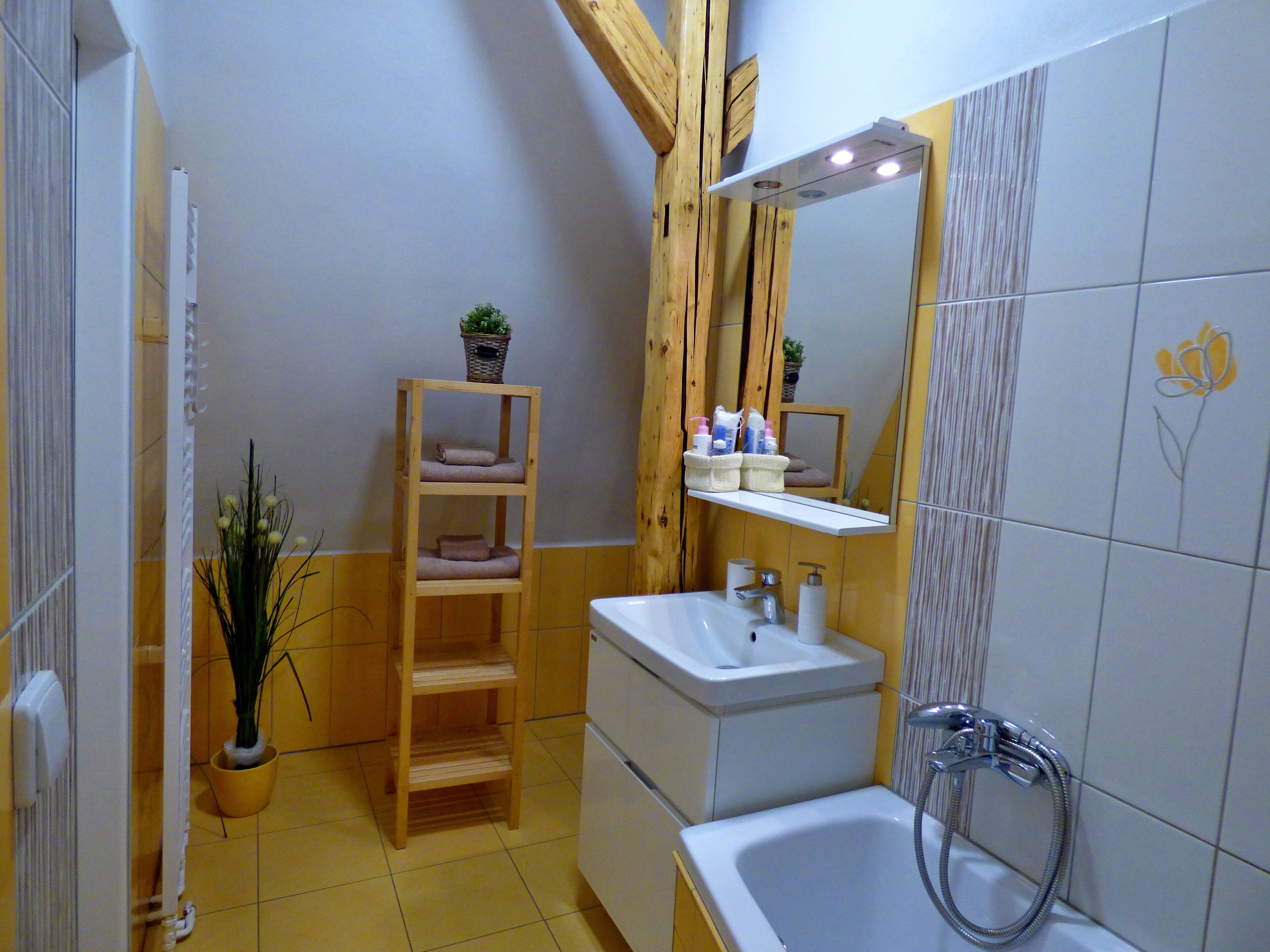 Apartment RIXY | バスルーム | バスアメニティ (無料)、ヘアドライヤー、スリッパ、タオル