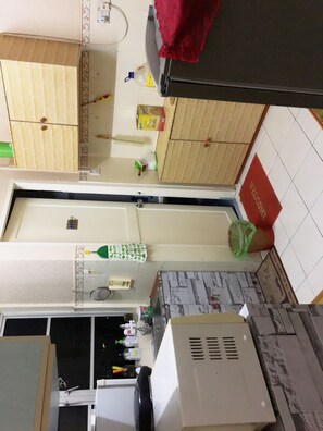 Fridge, stovetop, dishwasher, electric kettle