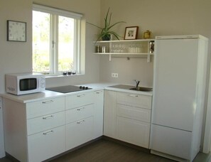 Refrigerador con freezer, microondas, placa de cocina, cafetera/tetera