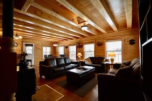 Älytelevisio, takka, DVD-soitin, videokirjasto