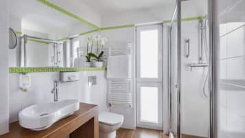 Milieuvriendelijke toiletartikelen, een haardroger, handdoeken, zeep