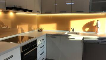 Apartment, 1 Bedroom | Private kitchen | Fridge, stovetop, electric kettle, cookware/dishes/utensils