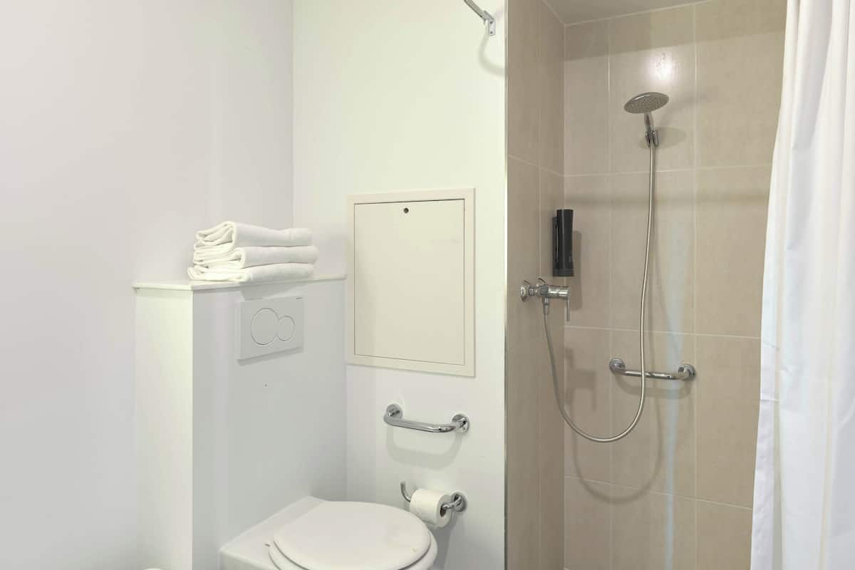 double room, mobility accessible, non smoking | bathroom | shower, towels, soap, toilet paper