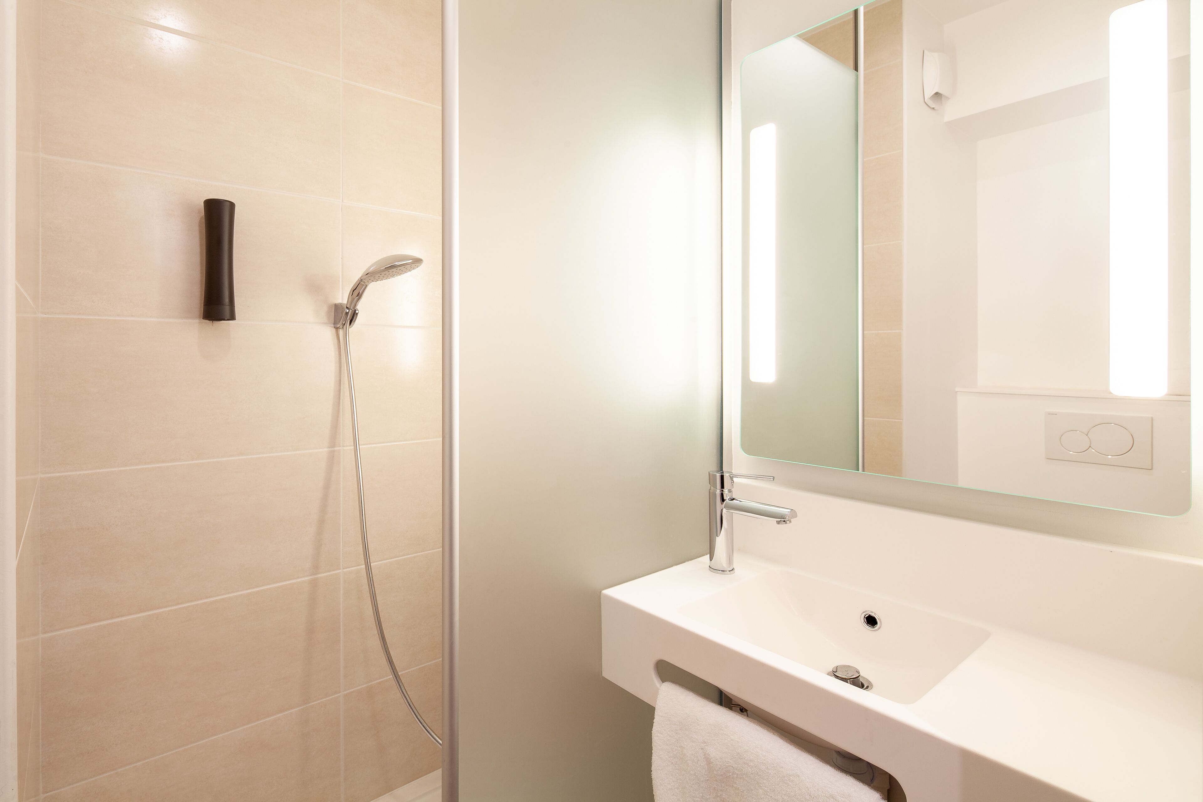 shower, towels, soap, toilet paper