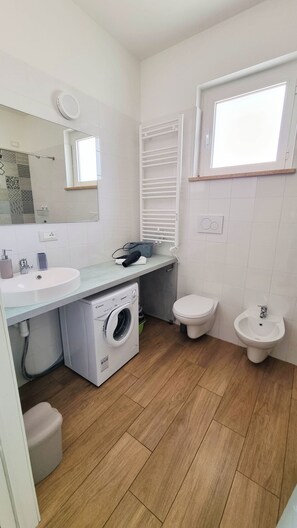 Regadera, secadora de cabello, bidet, toallas 