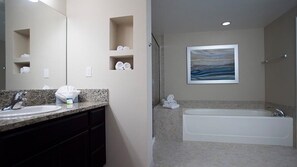 Hair dryer, towels, soap