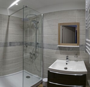 Studio Suite | Bathroom | Shower, hair dryer, towels