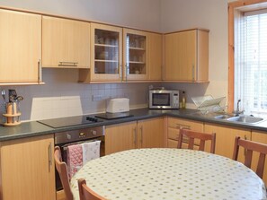 Oven, dishwasher, high chair, cookware/dishes/utensils