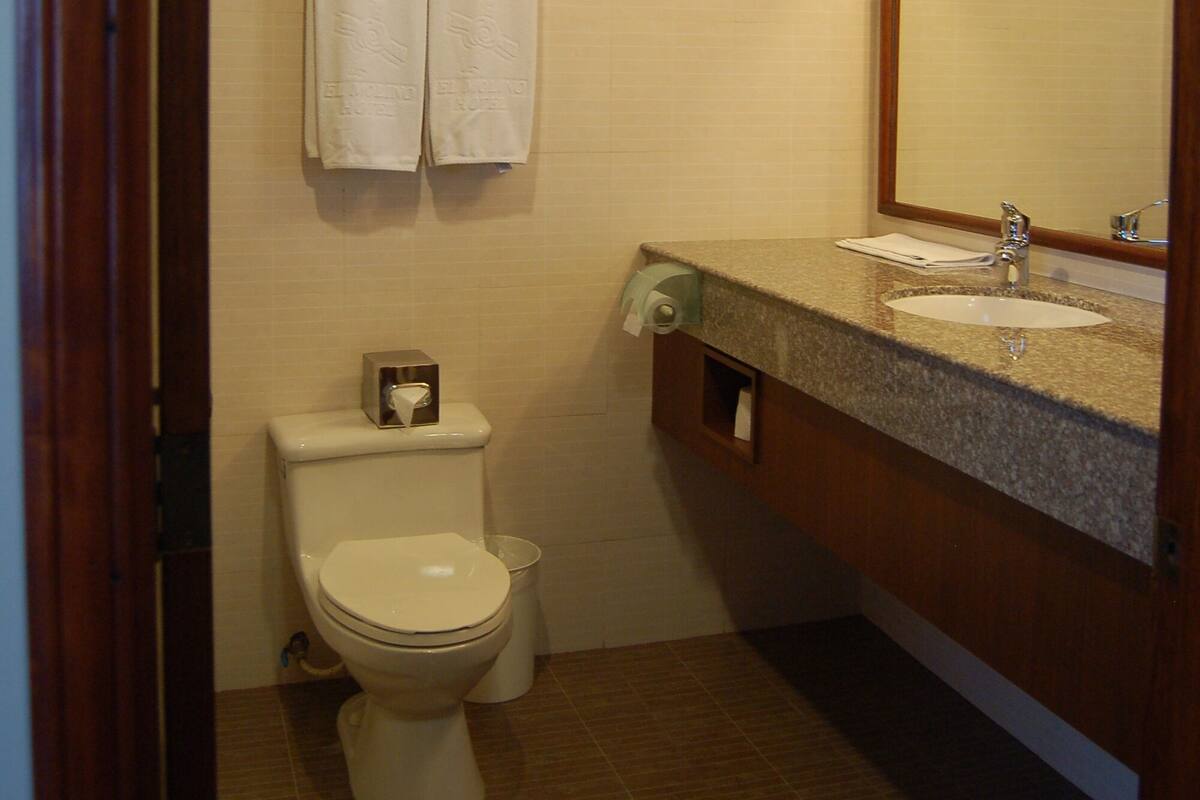 Combined shower/tub, hair dryer, towels, soap