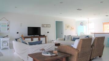 Smart TV, fireplace, DVD player