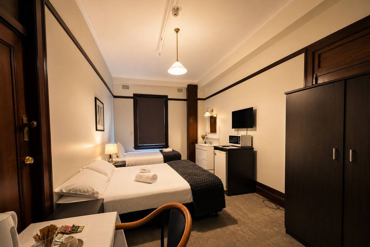 Twin Share (1 Queen and 1 Single Bed) with Shared Bathroom