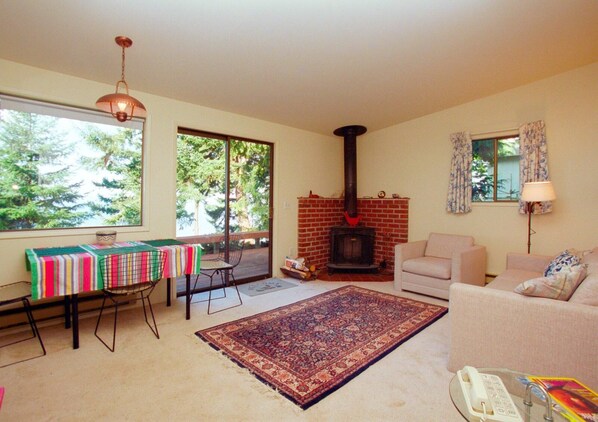 Cabaña, varias camas (122 - Mutiny Bay Waterfront Cabin) | Sala de estar | Televisión, chimenea y reproductor de DVD 