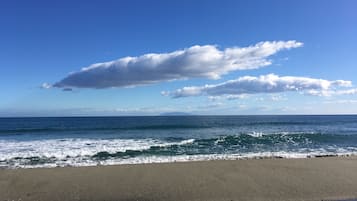 Plage, chaises longues