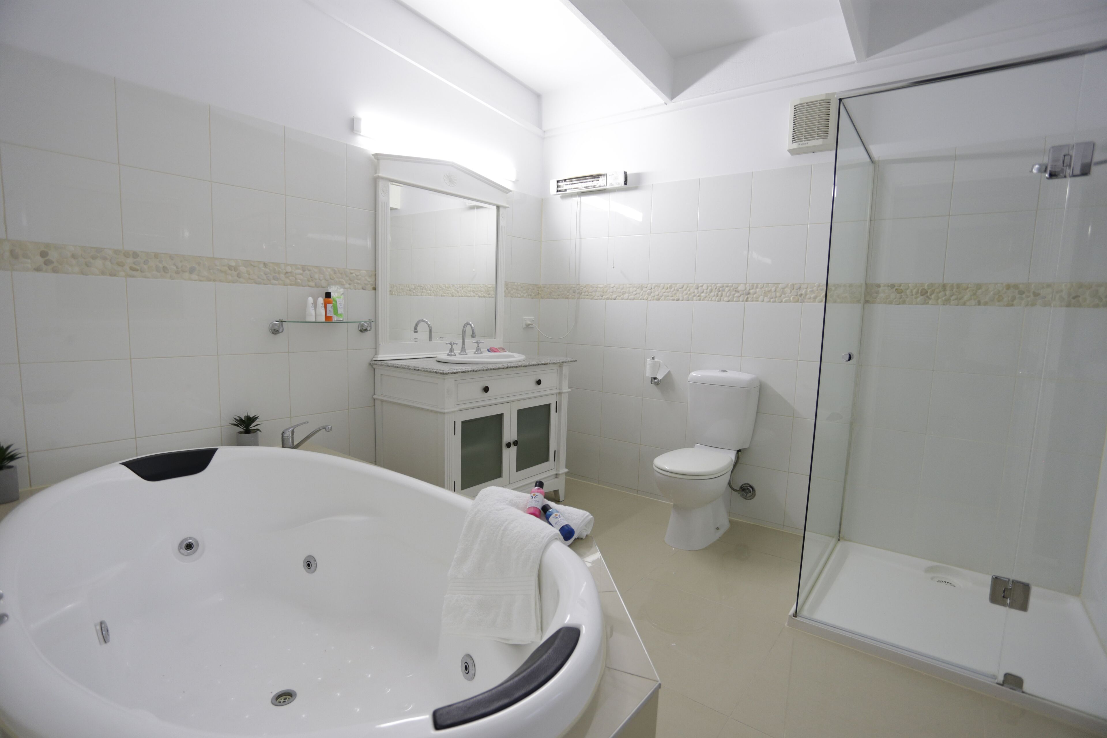 free toiletries, hair dryer, towels