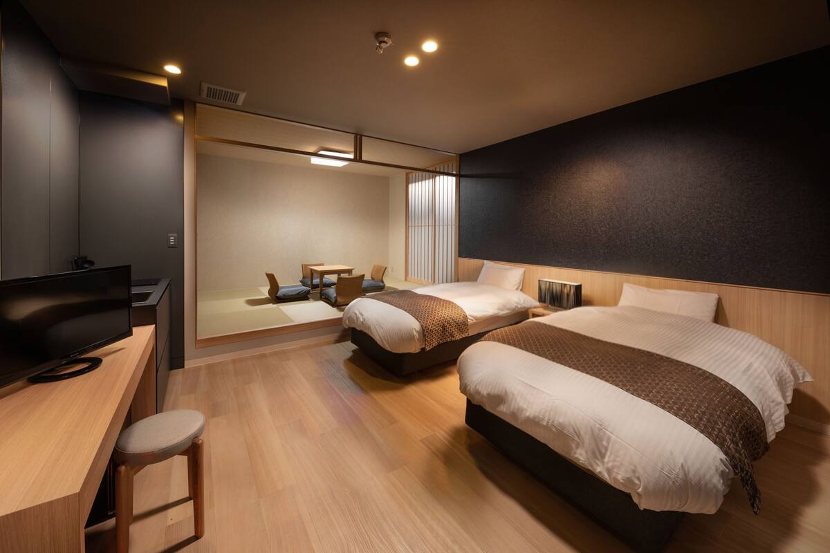 Japanese Western Style Room with Kitchenette | Down comforters, pillowtop beds, blackout drapes, WiFi (free)