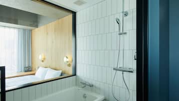Hair dryer, slippers, bidet, towels