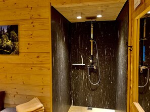 Bathtub, hair dryer, towels