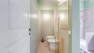 Shower, hair dryer, bidet, towels