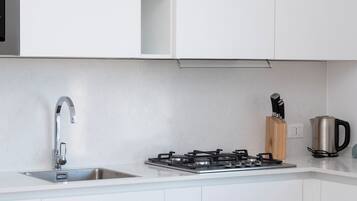 Full-sized fridge, microwave, oven, stovetop