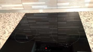 Großer Kühlschrank, Mikrowelle, Herdplatte