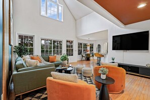 Smart TV, fireplace, video games, foosball