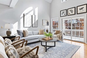 TV, fireplace, video games, foosball - Beautiful Mountain Retreat with Pool and Hot Tub Near Asheville! High-Speed Internet + Game Room (Weaverville)