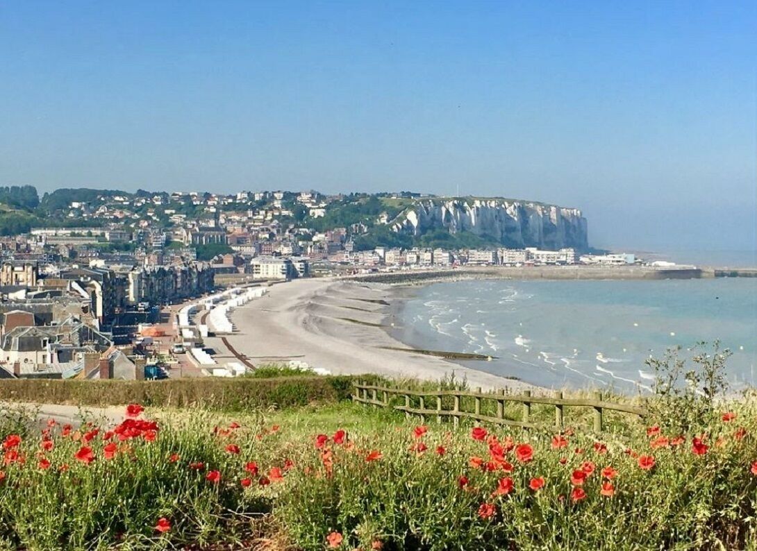 On the beach, sun-loungers