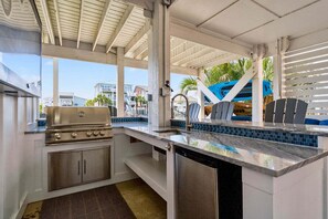 Fridge, microwave, oven, stovetop - Fishful Thinking by Brunswick Vacation Rentals: Canalfront w/ Dock, Kayak & More (Ocean Isle Beach)