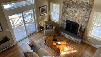 智能电视、壁炉、书、影片库