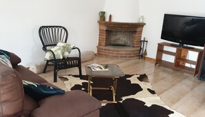 Fernseher, Kamin, Tischtennisplatte, Bücher