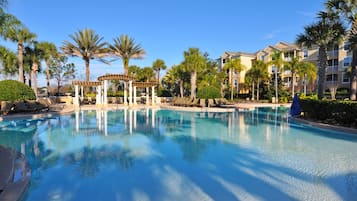 Outdoor pool, open 9:00 AM to 9:00 PM, sun loungers