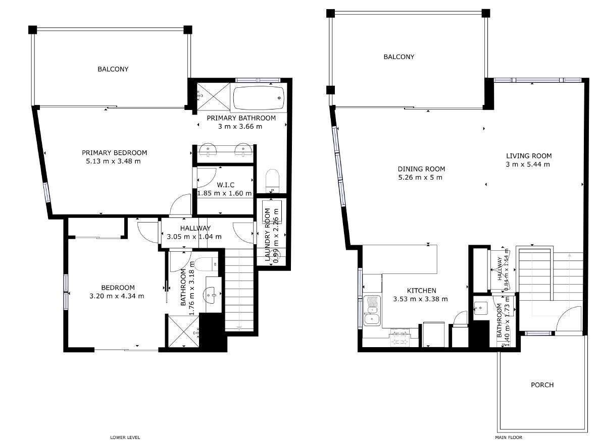 En planritning över ett hotell med en balkong, ett master bedroom (huvuds sovrum), en toalett, ett badrum, ett sovrum, en hall, ett tvättrum, ett matrum, ett vardagsrum, ett kök, ett badrum och en veranda.