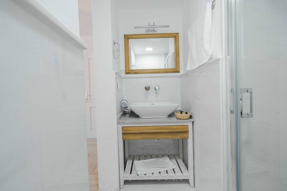 deluxe double room | bathroom | shower, free toiletries, hair dryer, bathrobes